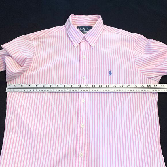 Ralph Lauren Mens Custom Fit Shirt Medium Pink White Striped Button Down Preppy - Picture 10 of 15